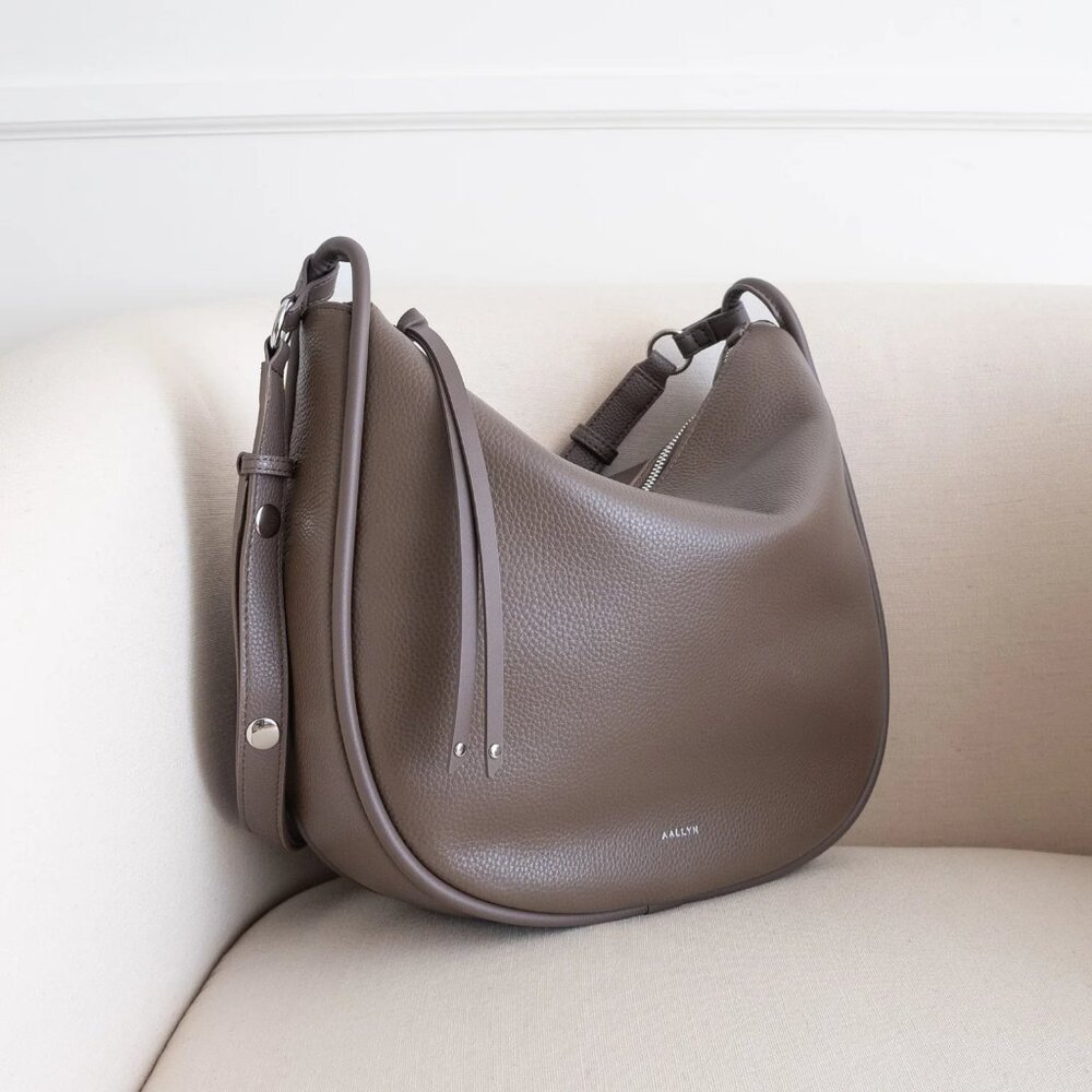 AALLYN Marley Pebbled Leather Hobo Bag in Wood Berry